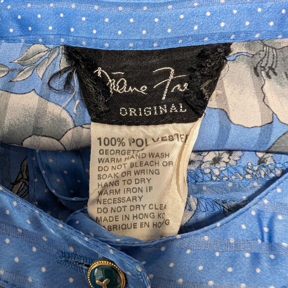 Diane Fries Vintage Women Sz M/L Georgette Blue Floral Godet Hem Midi Dress Flaw - Picture 12 of 12